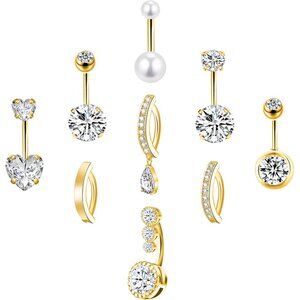 Gold Belly Button Ring for Women - Surgical Steel Navel Piercing Jewelry 14G